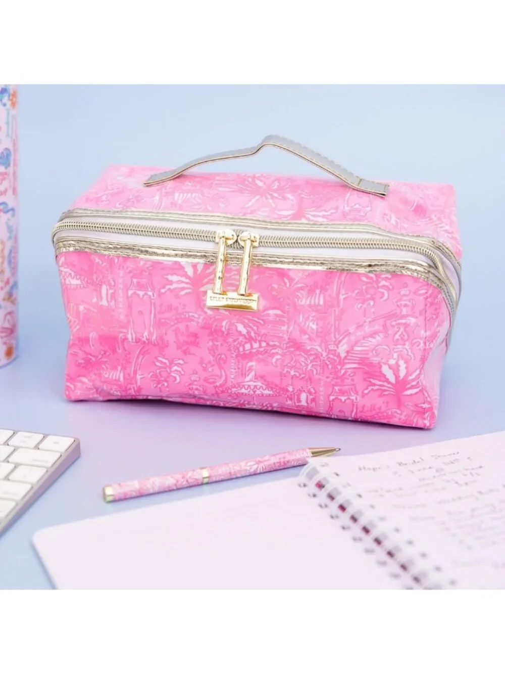 Vibrant Carryall Cosmetic Case - Tropical Print, Travel-Friendly Makeup